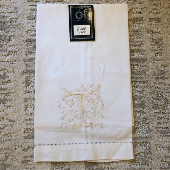 White Guest Hand Towel with initial “T” - Picture 2 of 2